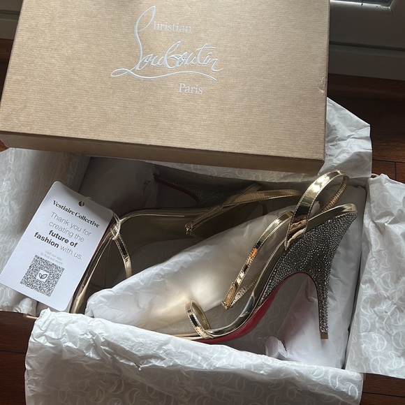 Christian Louboutin Gold Arch Queen Crystal Embellished Sandal Heels - Picture 9 of 13